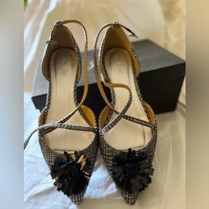 JCREW Audrey criss cross flats in plaid. Beautiful for evening wear or casual!